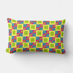 Abstract Green Blue Pattern with Squares Diamonds Lumbar Cushion