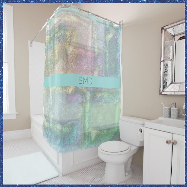 Abstract Green Blue Pink Textured Pattern Shower Curtain (Creator Uploaded)