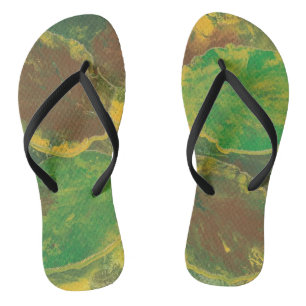 Abstract Green Brown Birch Leaves Autumn FlipFlops