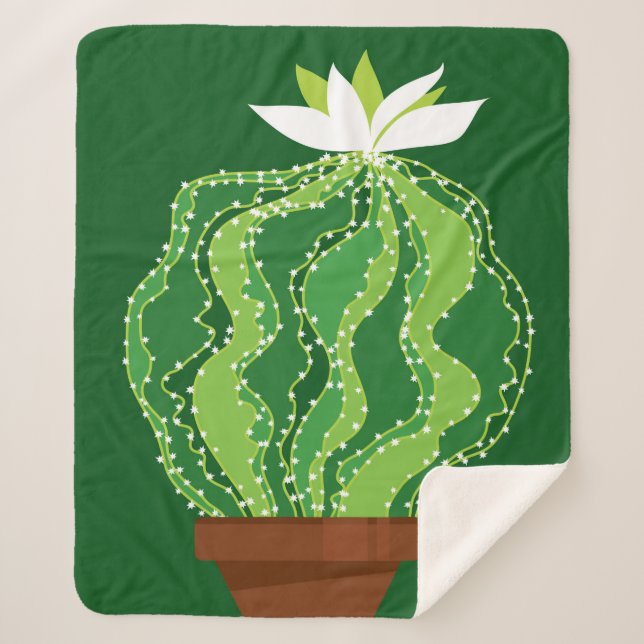 Abstract green cactus seamless pattern sherpa blanket (Front)