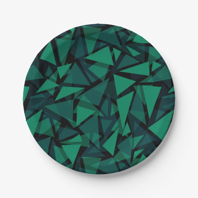 Abstract green emerald polygonal pattern throw pil paper plate (Front)