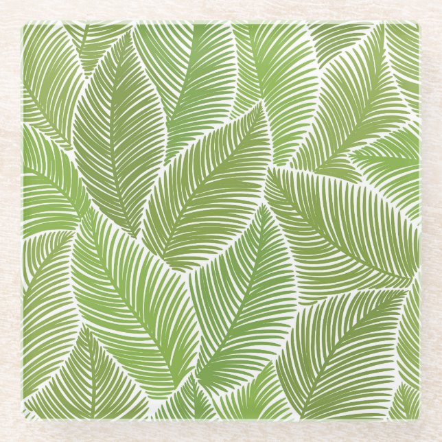 Abstract green floral, seamless background. glass coaster (Front)