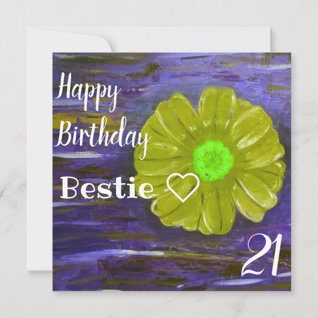 Abstract Green Flower Custom Bestie  Birthday Card (Front)