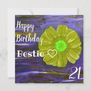 Abstract Green Flower Custom Bestie  Birthday Card