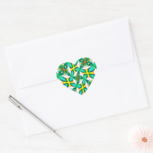 Abstract Green Flowers Pattern Heart Sticker