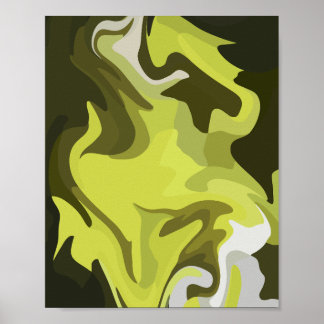 Abstract Green Fluid Art with Dark Accents Poster