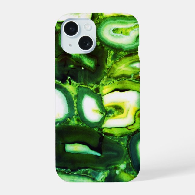 Abstract green geode, green gemstone  iPhone 15 case (Back)