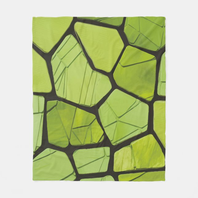 Abstract Green Geometric Mosaic Fleece Blanket (Front)