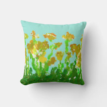 Abstract Green&Gold Floral Polyester Throw Pillow