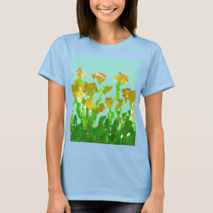 Abstract Green & Gold Floral Women's Basic T-Shirt