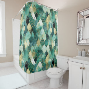 Abstract Green Gold Shower Curtain