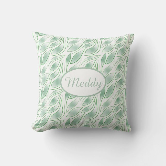 Abstract Green Leaf Pattern Botanical  Cushion (Front)