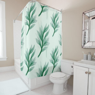Abstract Green Leaf Pattern Shower Curtain
