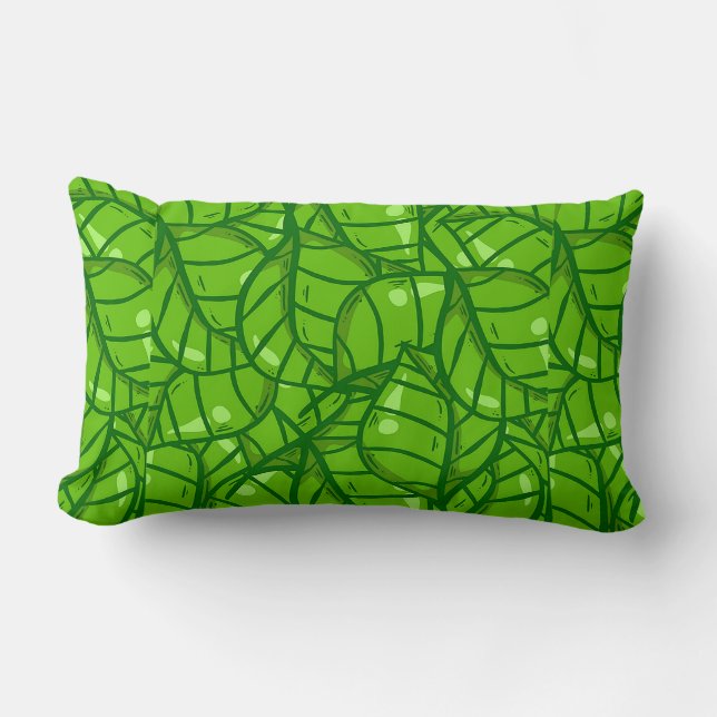 Abstract Green Leaf Pattern with Bright Illustrati Lumbar Cushion (Front)