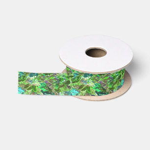 Abstract Green Leaves Foliage Satin Ribbon