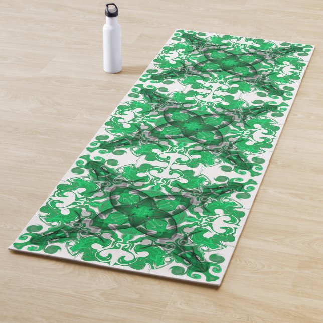 Abstract green mandala psychedelic butterfly swirl yoga mat (In Situ)