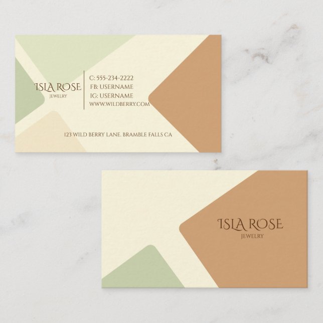 Abstract Green & Neutral Toned  Business Card (Front/Back)
