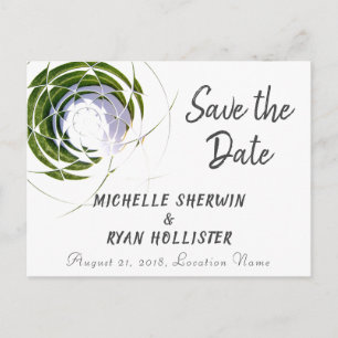 Abstract Green Olive Leaves Save the Date Wedding Announcement Postcard
