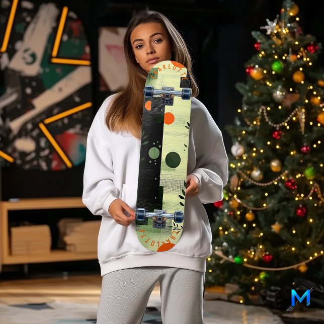 Abstract Green Orange with Minimalist Geometric Skateboard (Creator Uploaded)