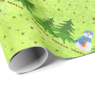 Abstract green paper Sparkly gold stars, snowman