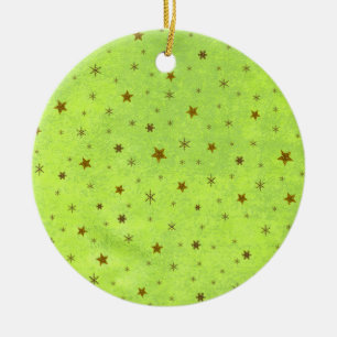 Abstract green paper with gold sparkly stars ceramic tree decoration