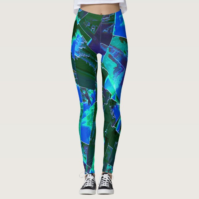 Abstract green pasture parts and blue sky, notched leggings (Front)