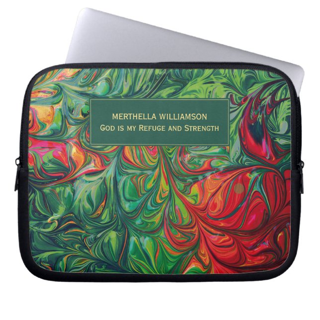 Abstract GREEN Personalised Christian Scripture Laptop Sleeve (Front)