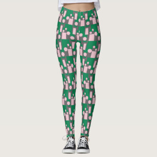 Abstract Green Pink Pattern with Circles and Lines Leggings