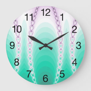 Abstract Green Purple Gradient Fractal Large Clock