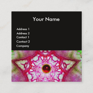 ABSTRACT GREEN RED STAR ,RUBY GEMSTONE MONOGRAM SQUARE BUSINESS CARD