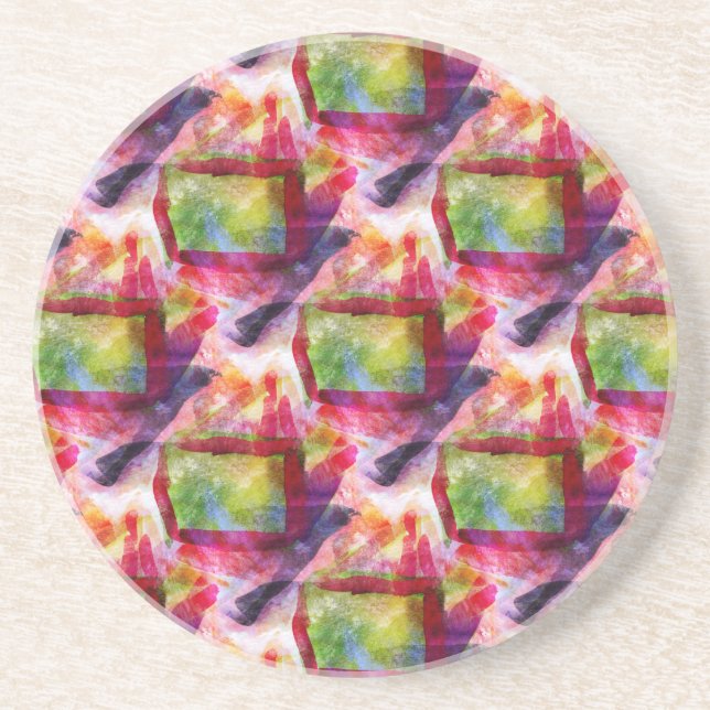 Abstract green, red wallpaper coaster (Front)