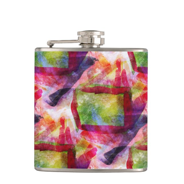Abstract green, red wallpaper hip flask (Front)