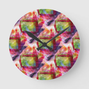 Abstract green, red wallpaper round clock