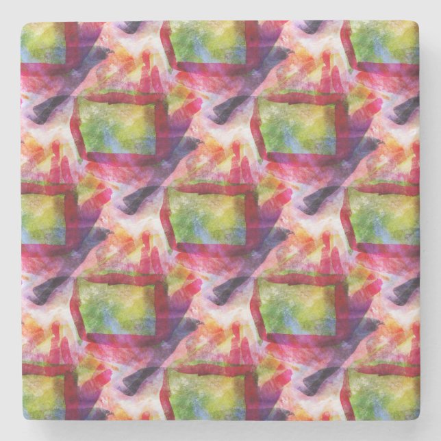 Abstract green, red wallpaper stone coaster (Front)