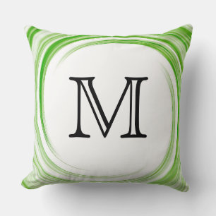 Abstract Green Swirl Monogram Cushion
