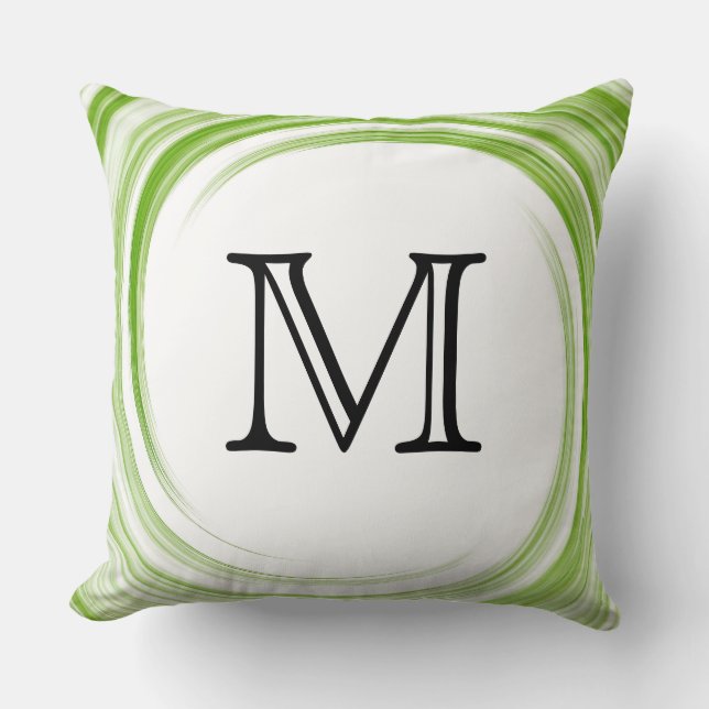 Abstract Green Swirl Monogram Cushion (Front)