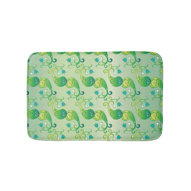 Abstract Green Tulip Boteh Floral Pattern Bath Mat (Front)