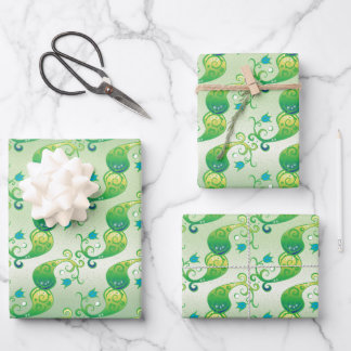 Abstract Green Tulip Boteh Floral Pattern Wrapping Paper Sheet