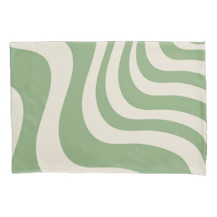 Abstract Green Wavy Stripe Bold Minimalist Design Pillowcase