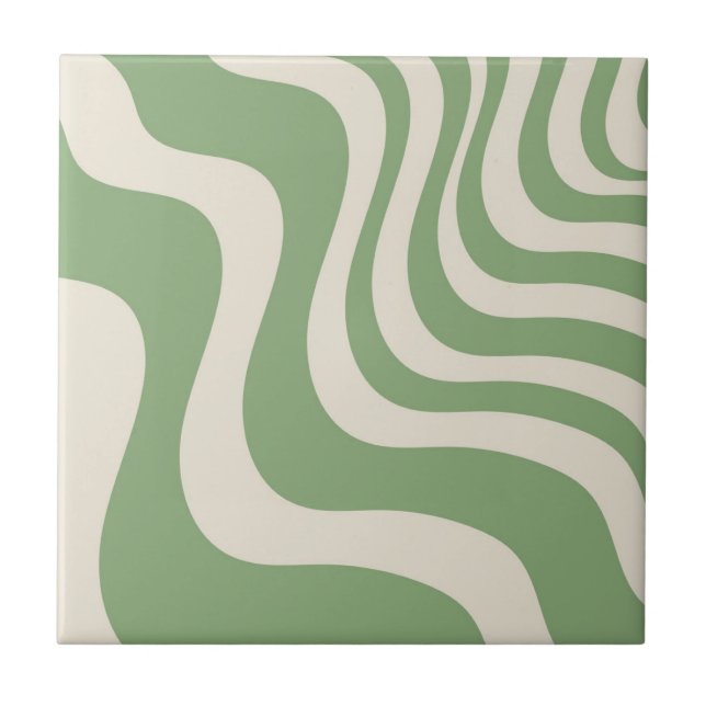 Abstract Green Wavy Stripe Modern Accent Spring Tile (Front)