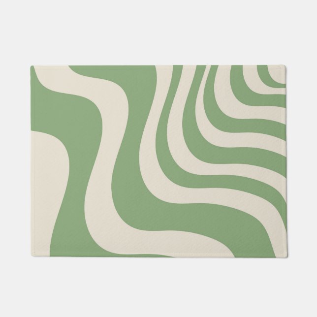 Abstract Green Wavy Stripe Modern Spring Summer  Doormat (Front)