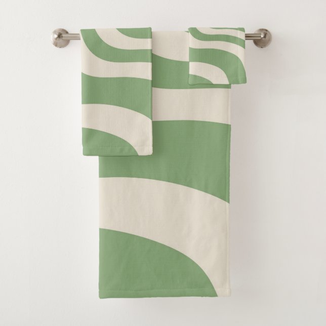 Abstract Green Wavy Stripe Vibrant Spring Bath Towel Set (Insitu)