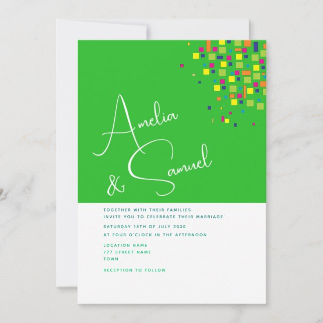 Abstract Green Wedding Invitation (Front)