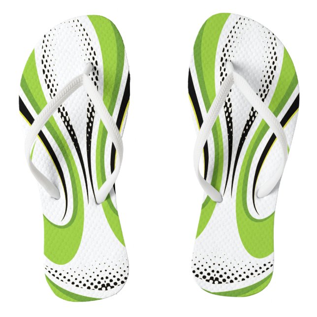 Abstract Green White and Black Curve Jandals (Footbed)