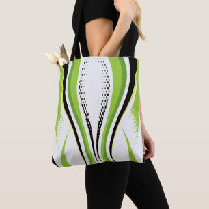 Abstract Green White and Black Curve Tote Bag