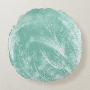 Abstract Green White Dandelions and fireflies Round Cushion