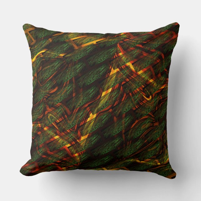 Abstract green with fire colour cushion (Front)