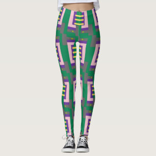 Abstract Green Yellow Pattern with Lines and Dots Leggings