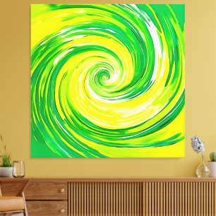 Abstract Green Yellow Spiral Art Canvas Print