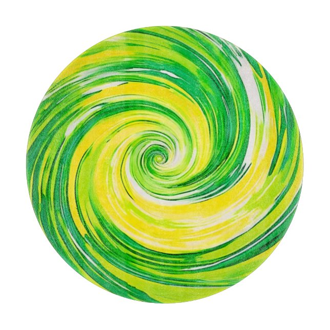 Abstract Green Yellow Spiral Art Cutting Board (Front)